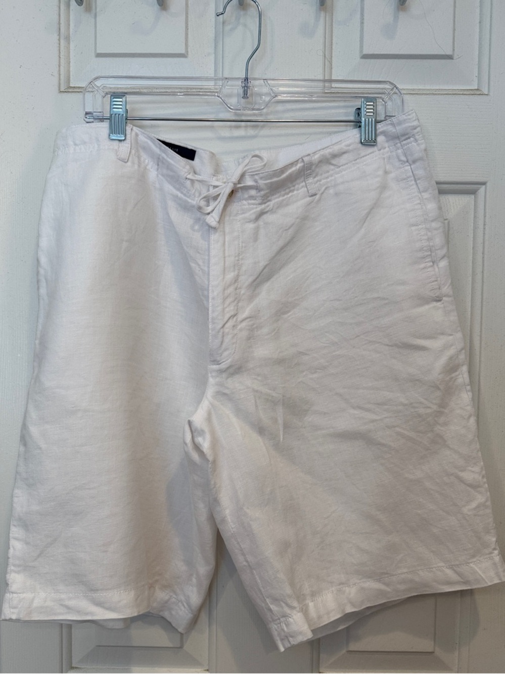 Perry Ellis White 100% Linen Drawstring Waist Shorts